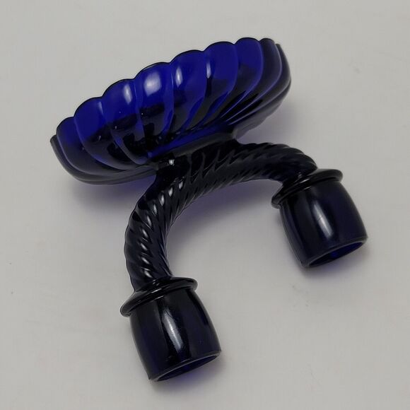 Imperial Glass Cobalt Blue Swirl Pattern Double Candle Stick Holder 1 Pc - Picture 6 of 8